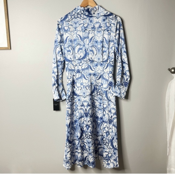 NWT Tahari Petite Hammered Satin Shirt Dress Faux Wrap Styling Long Sleeve Midi - Picture 4 of 16